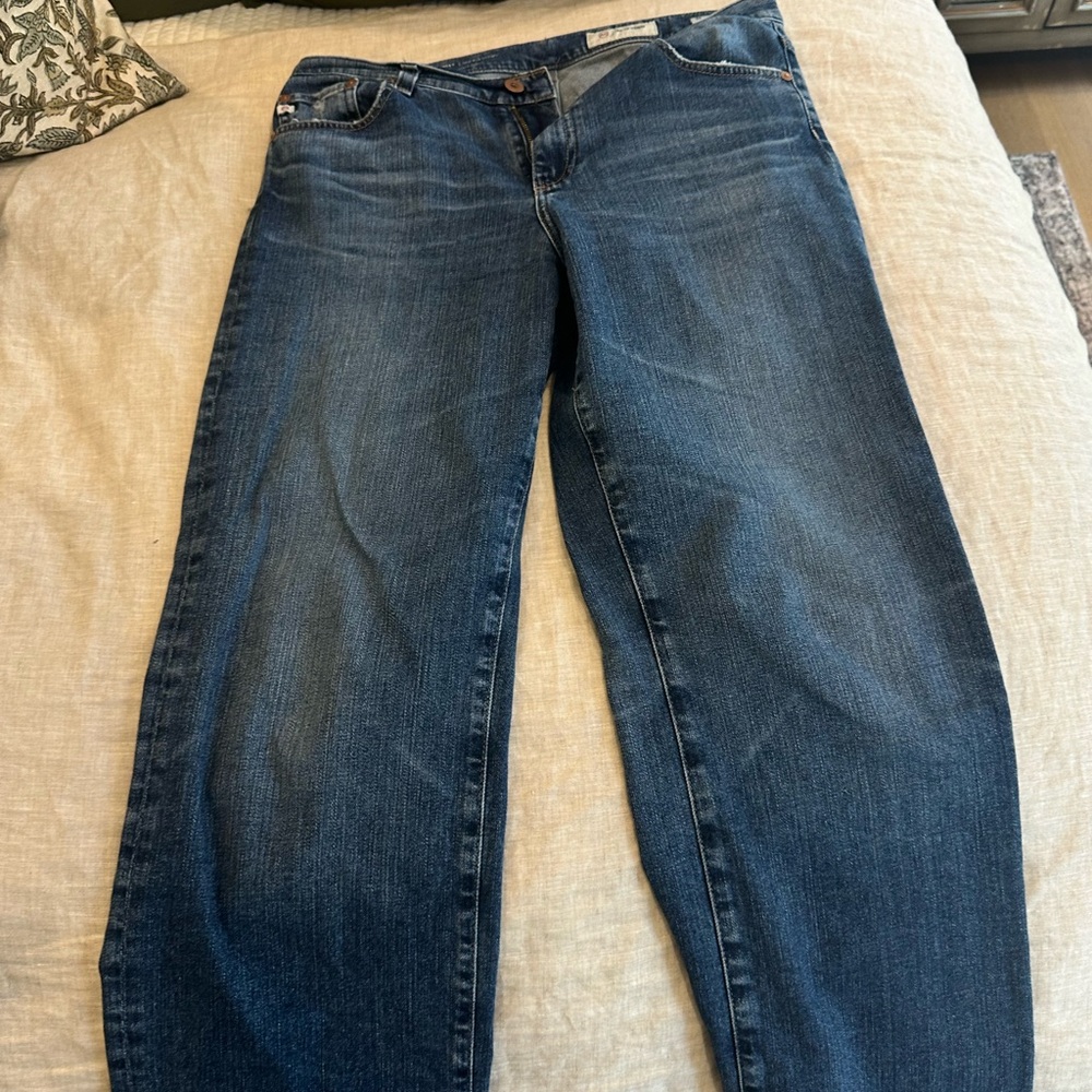Blue Straight Leg Denim Jeans with Worn Look